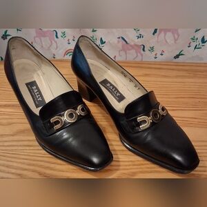 EUC Bally Black Leather Business Casual Preppy Loafer Block Heel Shoe SZ 5.5F